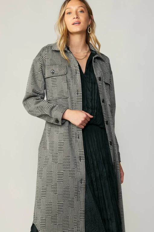 Houndstooth Long Shacket Coat