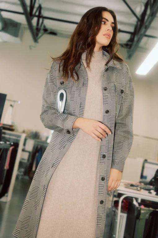 Houndstooth Long Shacket Coat