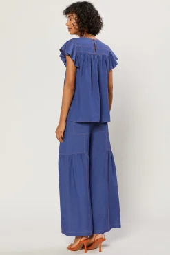 Indigo Ruffled Sleeve Top