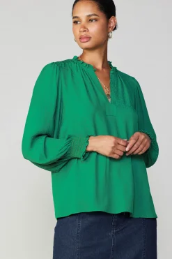Jacquard Ruffled Neck Blouse