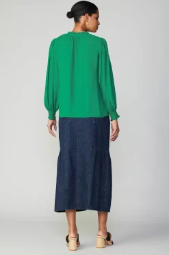 Jacquard Ruffled Neck Blouse
