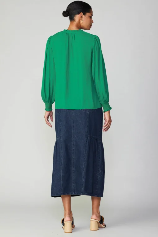 Jacquard Ruffled Neck Blouse