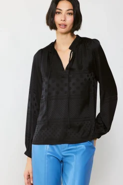 Jacquard Split Neck Blouse