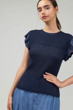 Knit Crewneck Ruffled Tank