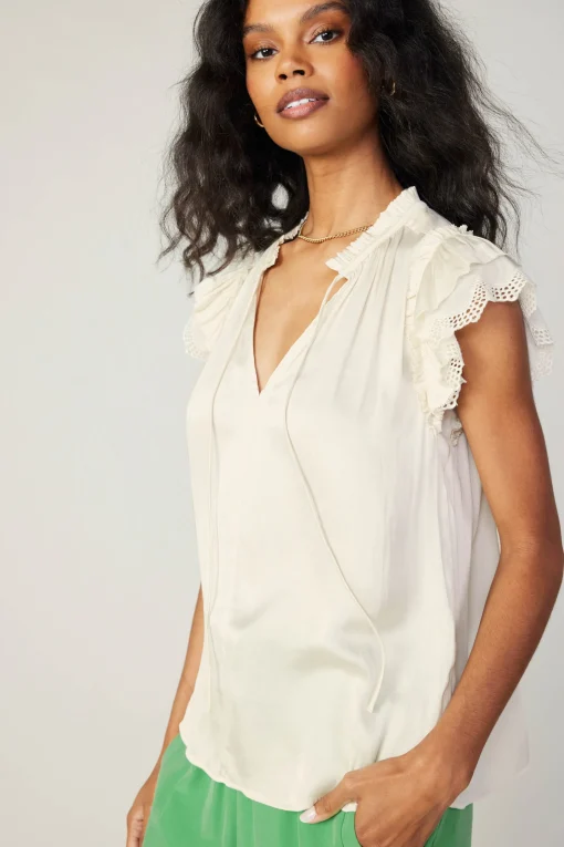 Lace Flutter Sleeve Blouse