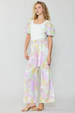 Linen Blend Floral Pants