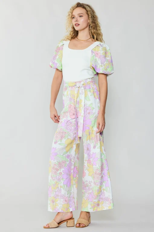 Linen Blend Floral Pants