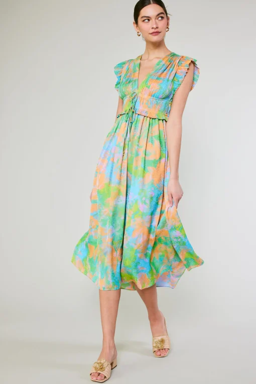 Mara Abstract Pleated Maxi Dress
