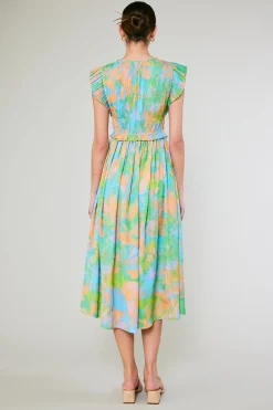 Mara Abstract Pleated Maxi Dress
