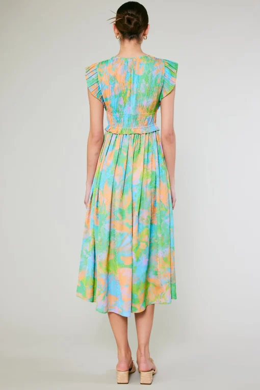 Mara Abstract Pleated Maxi Dress