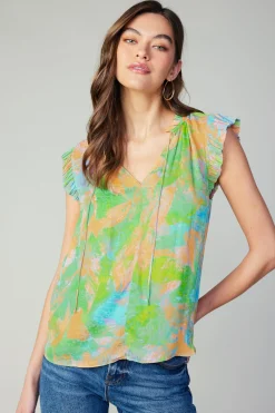 Margot Abstract Pleated Sleeve Blouse