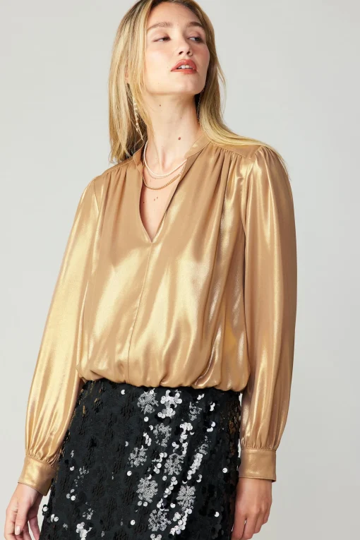 Metallic Bubble Hem Blouse