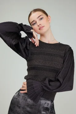 Metallic Contrast Sweater Top