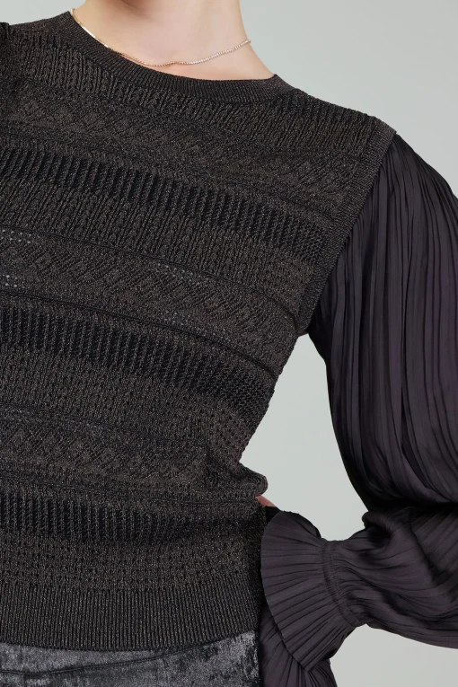 Metallic Contrast Sweater Top