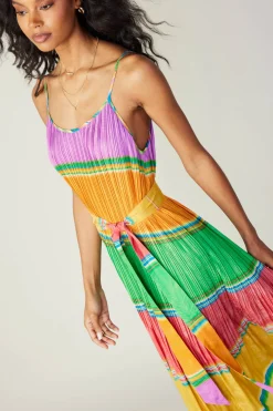 Multicolored Pleated Cami Dress