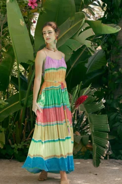 Multicolored Pleated Cami Dress