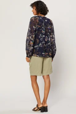 Navy Floral Long Sleeve Top