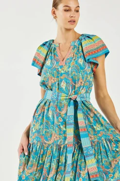 Paisley Border Print Midi Dress