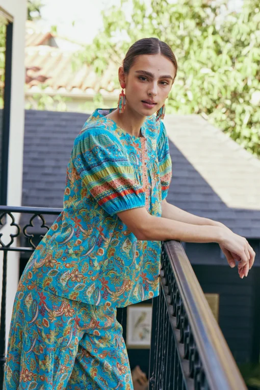 Paisley Border Print Top