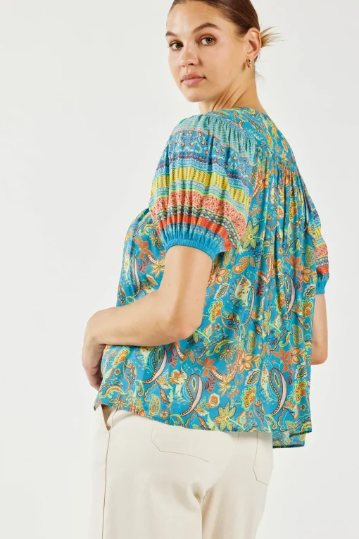 Paisley Border Print Top