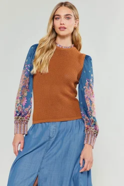 Paisley Contrast Sleeve Knit Top