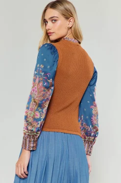 Paisley Contrast Sleeve Knit Top