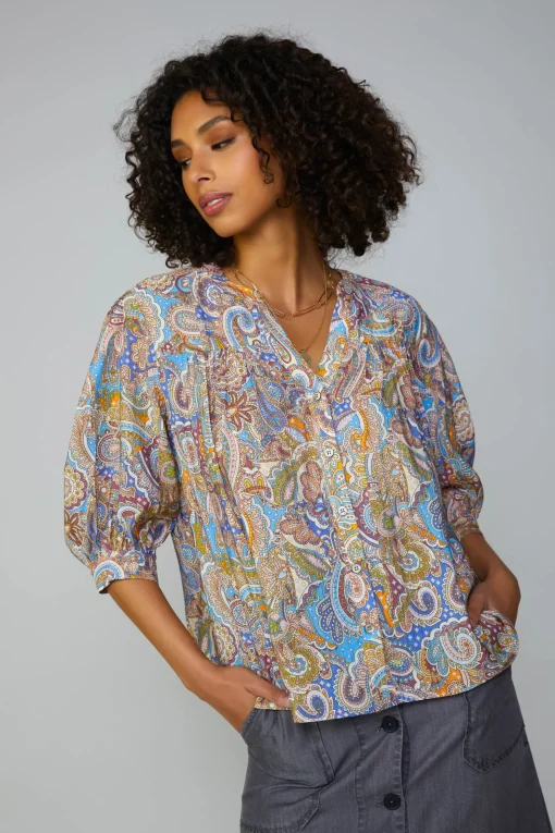 Paisley Motif Button Blouse