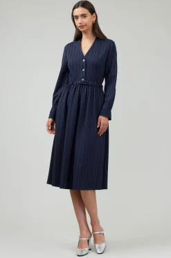 Pinstriped Buttondown Midi Dress