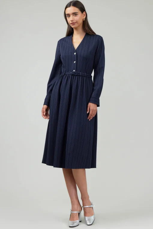 Pinstriped Buttondown Midi Dress