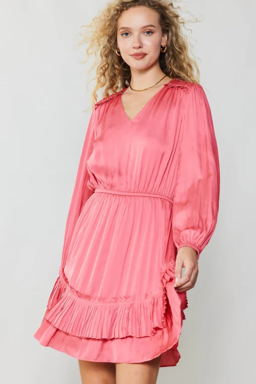 Pleat Detail Tiered Mini Dress
