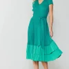 Pleated Colorblock Midi Dress