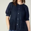 Pleated Eyelet Blouse
