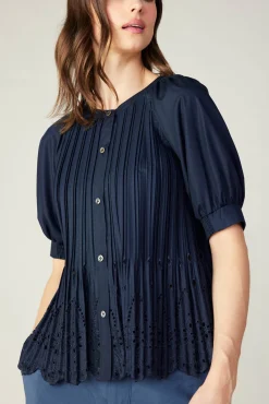 Pleated Eyelet Blouse
