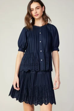 Pleated Eyelet Blouse