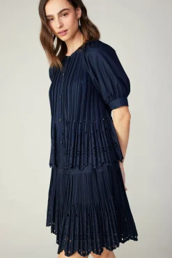 Pleated Eyelet Blouse