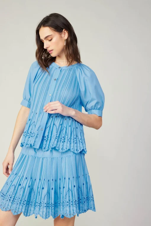 Pleated Eyelet Blouse