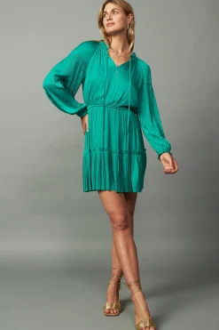 Pleated Sleeve Mini Dress