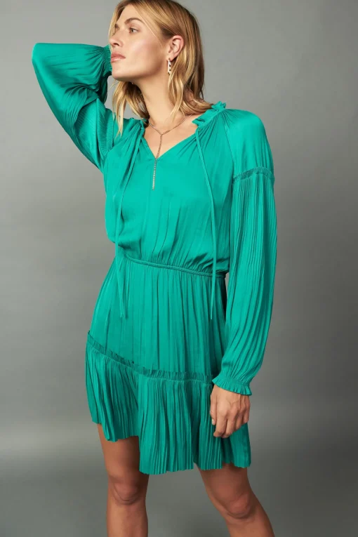 Pleated Sleeve Mini Dress