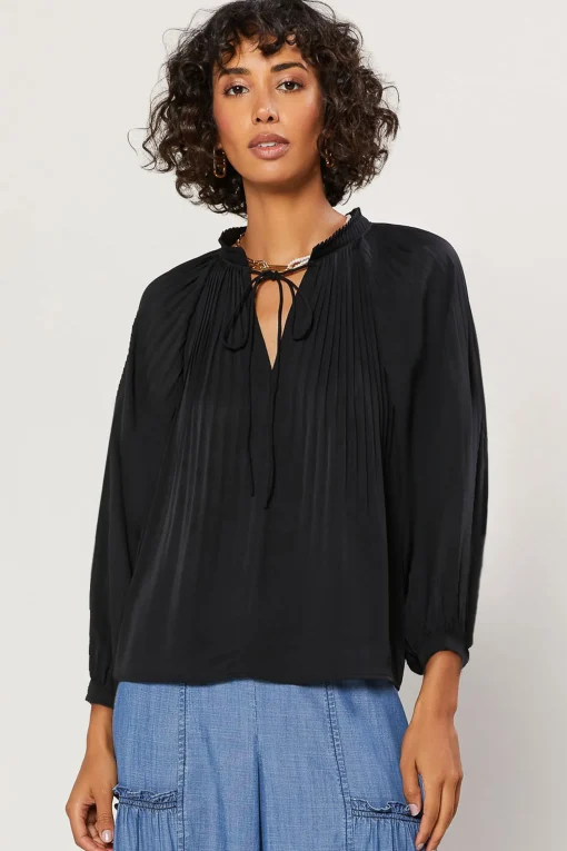 Pleated Split Neck Top