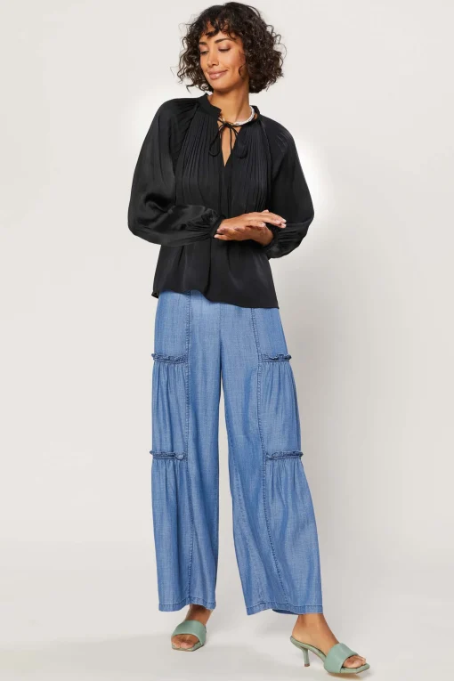 Pleated Split Neck Top