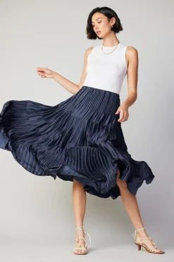 Pleated Tiered Midi Skirt