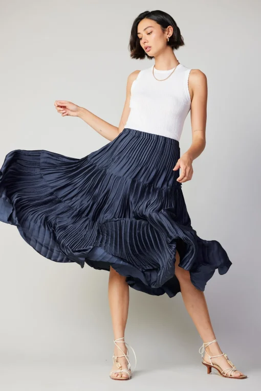 Pleated Tiered Midi Skirt