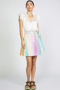 Rainbow Painterly Pleated Skirt