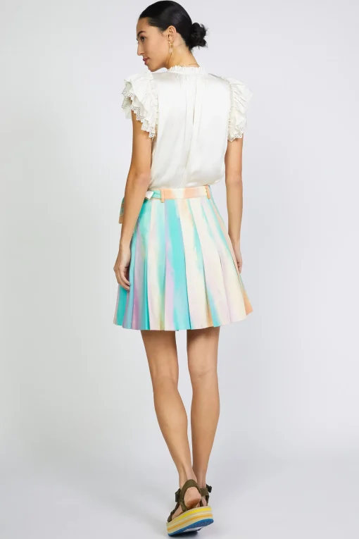 Rainbow Painterly Pleated Skirt