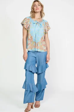 Retro Floral Bubble Sleeve Top