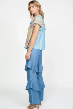 Retro Floral Bubble Sleeve Top