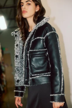 Reversible Vegan Leather Shearling Jacket