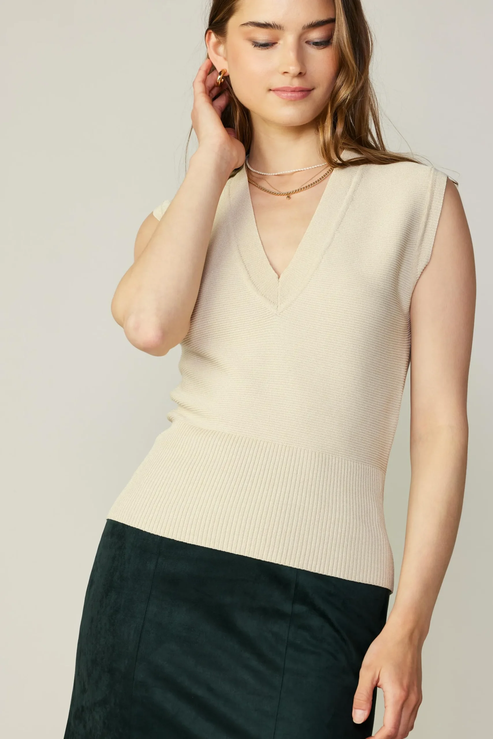 Ribbed Collar Sweater Vest