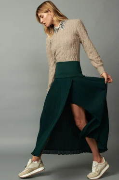 Ribbed Waist Midi Skirt