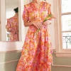 Ruffled Shoulder Floral Midi Dress